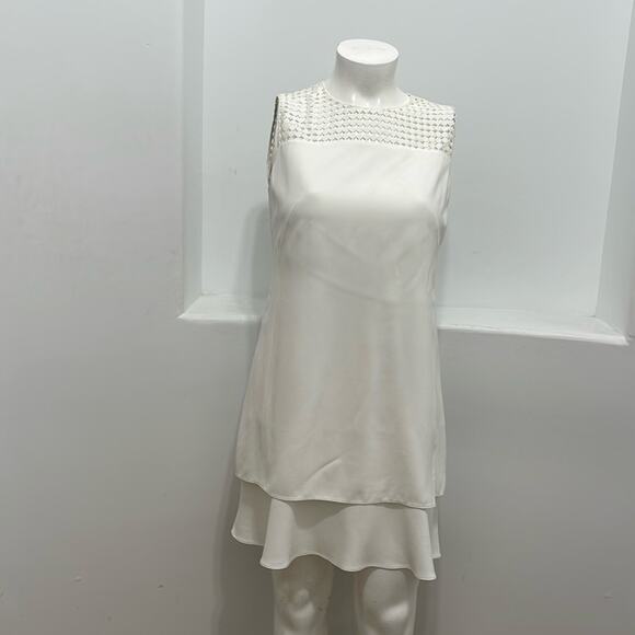 AKRIS PUNTO White Embroidery Accent Layered Shift Dress Size 12 - Picture 1 of 14